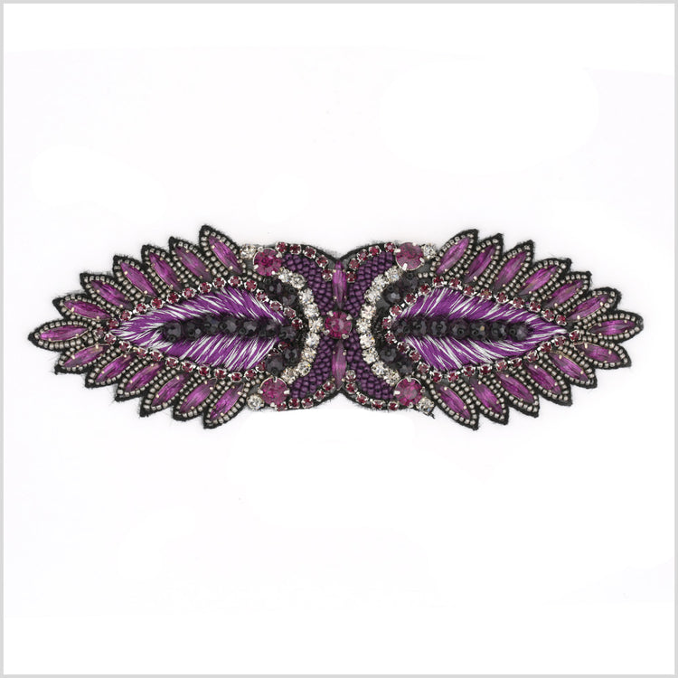 template--25130090922057__main-Purple and Black Beaded Fancy Rhinestone Applique - 2.5" x 8"