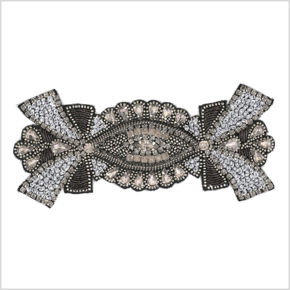 Black/Light Blue Beaded Rhinestone Applique