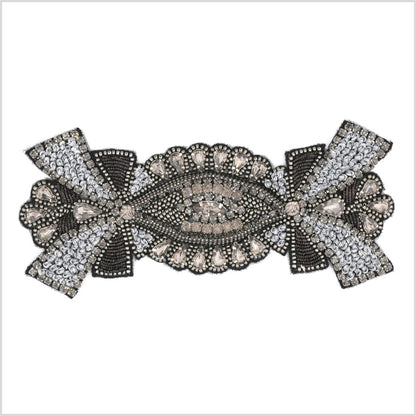 Black/Light Blue Beaded Rhinestone Applique