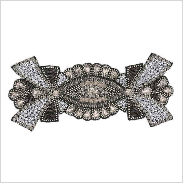 Black/Light Blue Beaded Rhinestone Applique