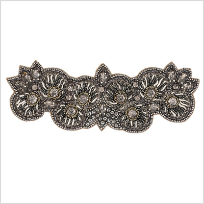 Gunmetal/White Beaded Rhinestone Applique
