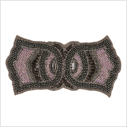Gunmetal/Pink Beaded Rhinestone Applique