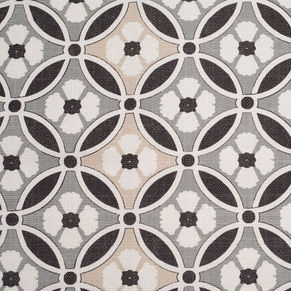 Spanish Black/Gray Floral Geometric Poly/Cotton Canvas