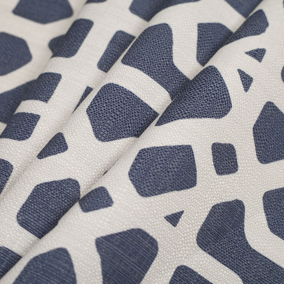 Spanish Denim/White Geometric Poly/Cotton Canvas - Folded