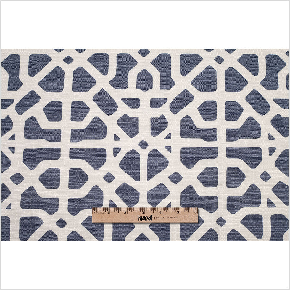 Spanish Denim/White Geometric Poly/Cotton Canvas - Full