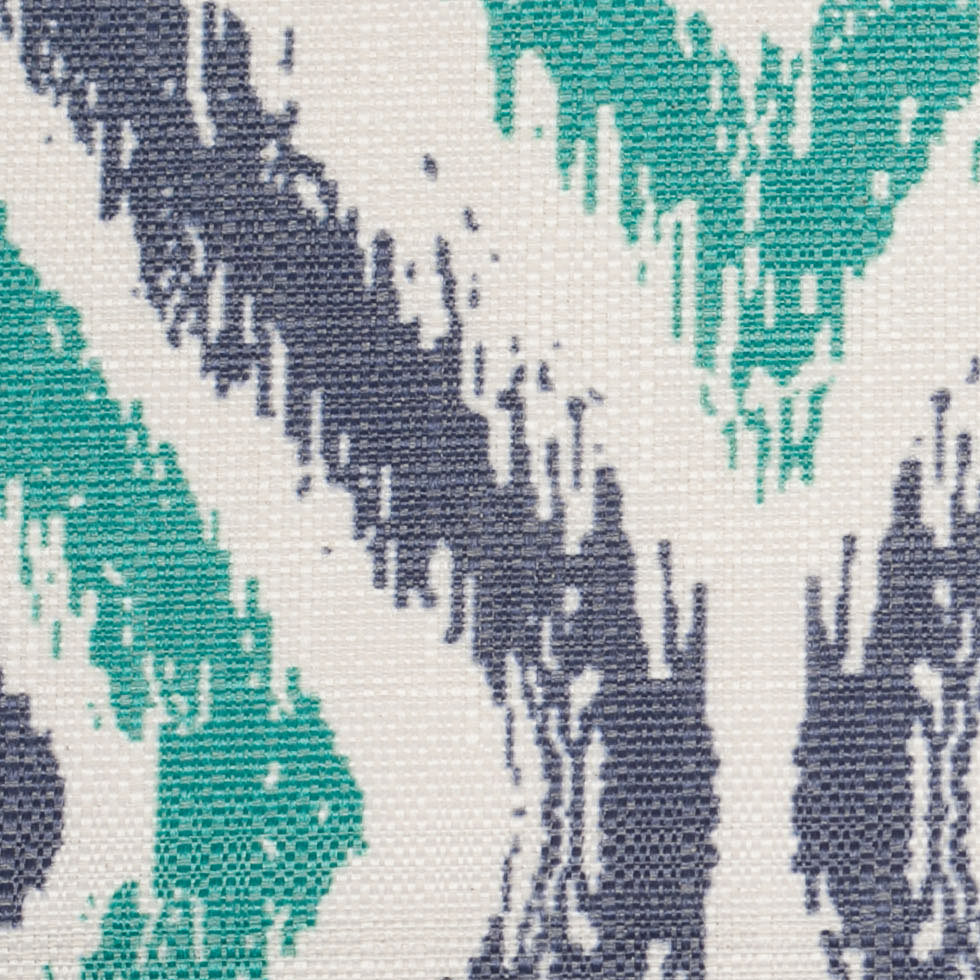 Spanish Green/Blue Ikat-Like Geometric Poly/Cotton Canvas Detail