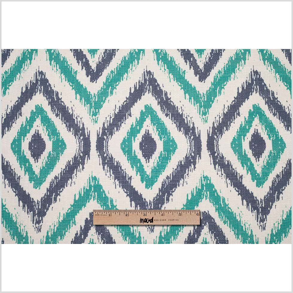 Spanish Green/Blue Ikat-Like Geometric Poly/Cotton Canvas Full