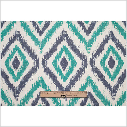 Spanish Green/Blue Ikat-Like Geometric Poly/Cotton Canvas Full