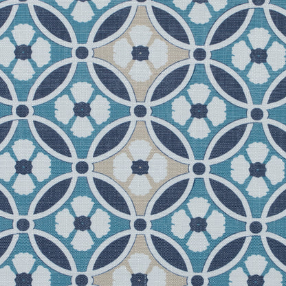 Spanish Navy and Beige Floral Geometric Poly-Cotton Canvas