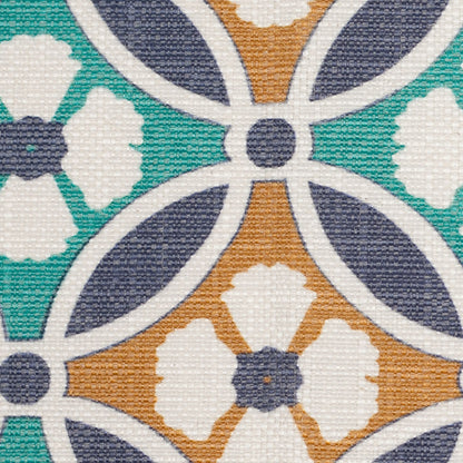 Spanish Green/Blue Floral Geometric Poly/Cotton Canvas - Detail