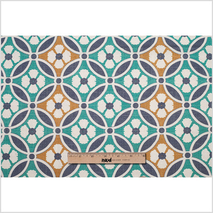 Spanish Green/Blue Floral Geometric Poly/Cotton Canvas - Full