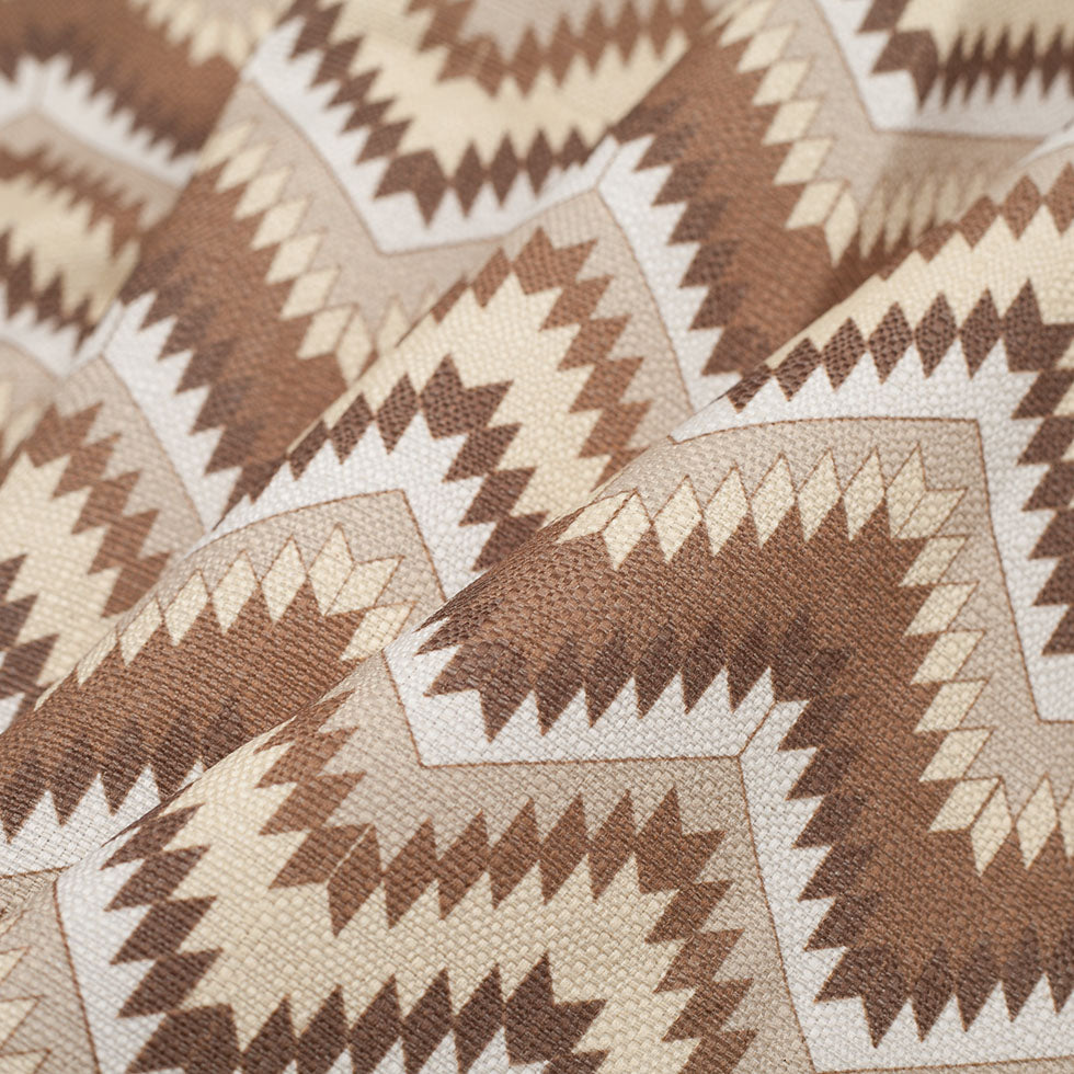 Spanish Beige/Brown Geometric Poly/Cotton Canvas - Folded