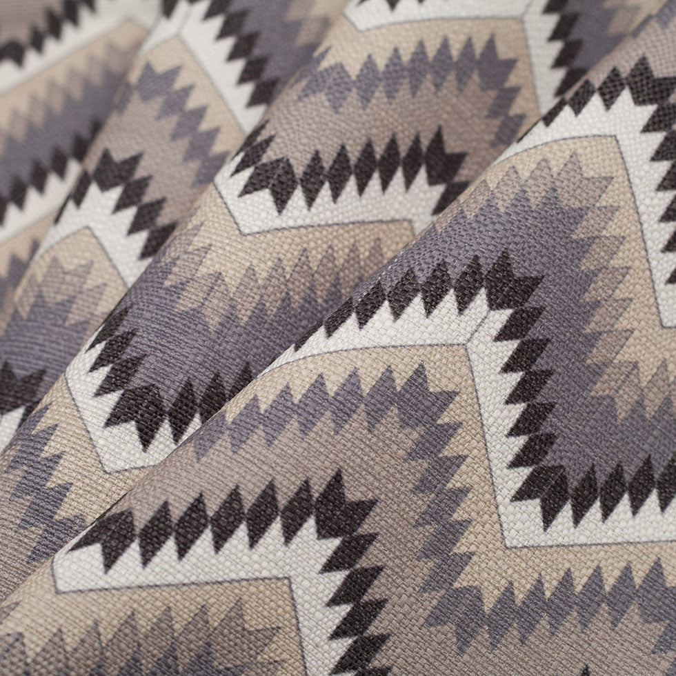 Spanish Navy/Beige Geometric Poly/Cotton Canvas - Folded