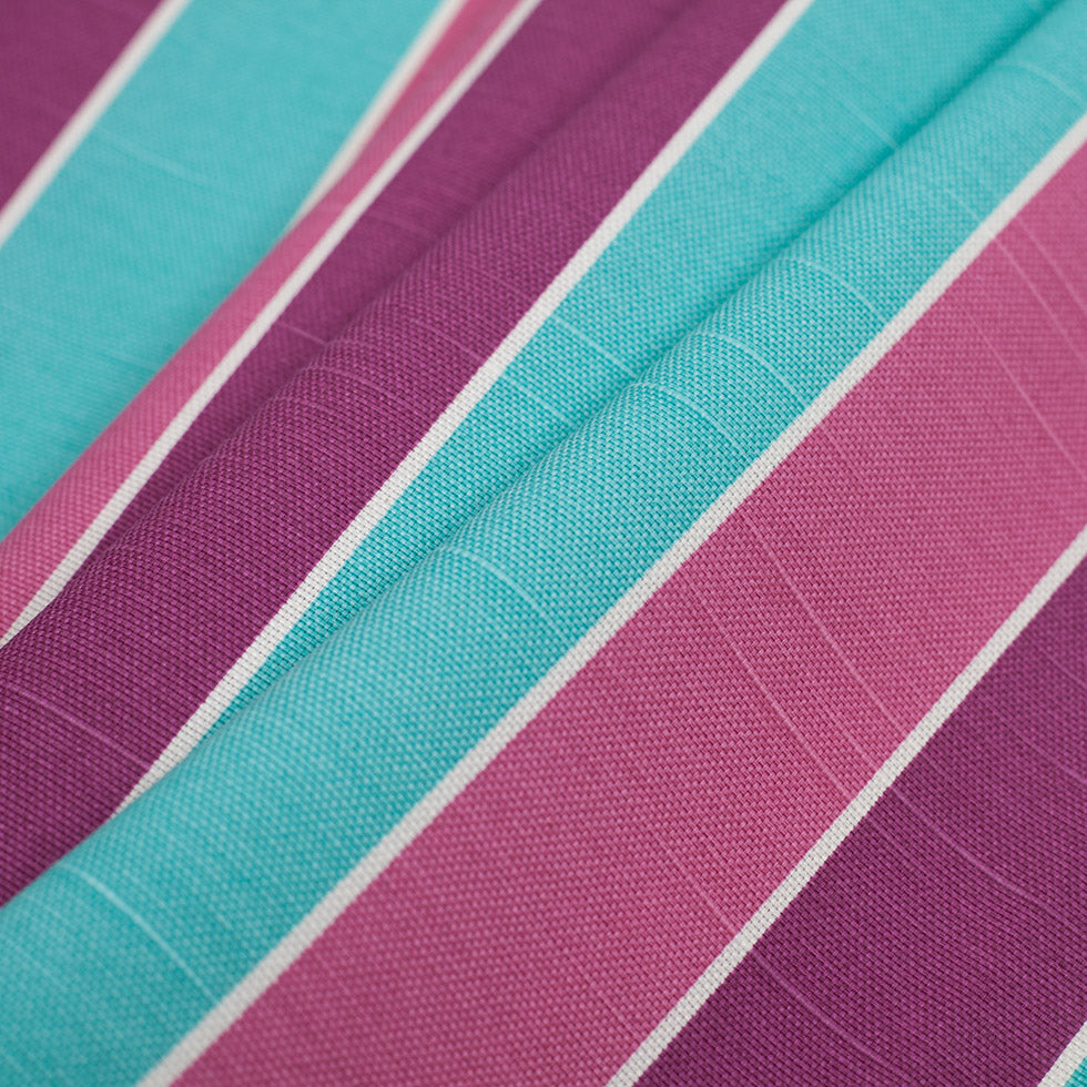 Spanish Aqua/Purple/Pink Striped Poly-Cotton Woven - Folded