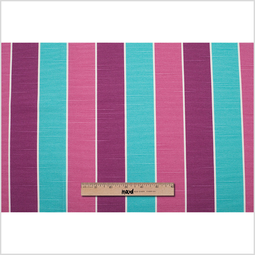 Spanish Aqua/Purple/Pink Striped Poly-Cotton Woven - Full