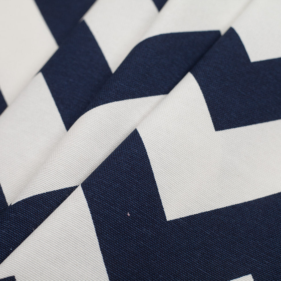 Spanish Navy/White Geometric Poly-Cotton Woven - Folded