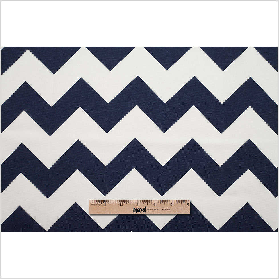 Spanish Navy/White Geometric Poly-Cotton Woven - Full