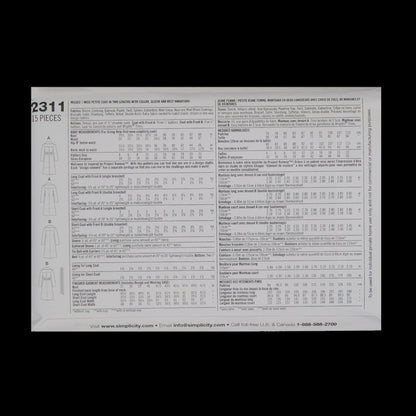 Simplicity Misses' Jacket Pattern 2311 Size R5 - Detail