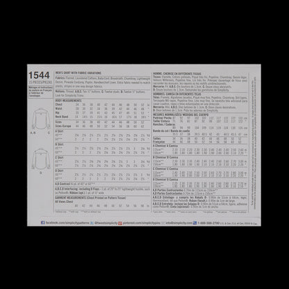 Simplicity Men's Shirt Pattern 1544 Size BB - Detail