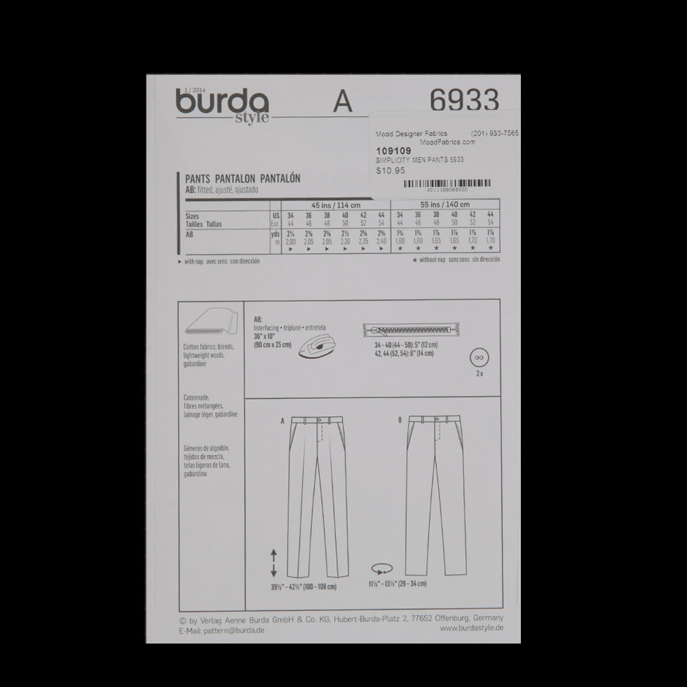Burda Style Men's Pants Pattern 6933 - Detail