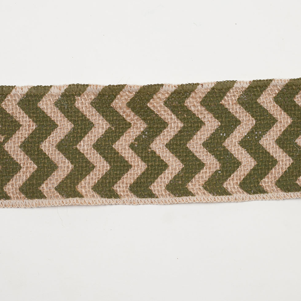 2.5 Olive Green Jute Chrevron Woven Trim - Detail