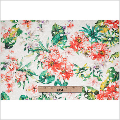 Venise Lace with Finished Edges - Red and Green Tropical Floral Printed Full