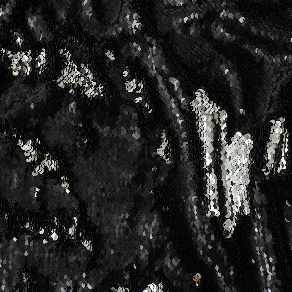 Stretch Rayon Jersey with Two-Tone Paillette Sequins - Silver and Black - Nyla Collection