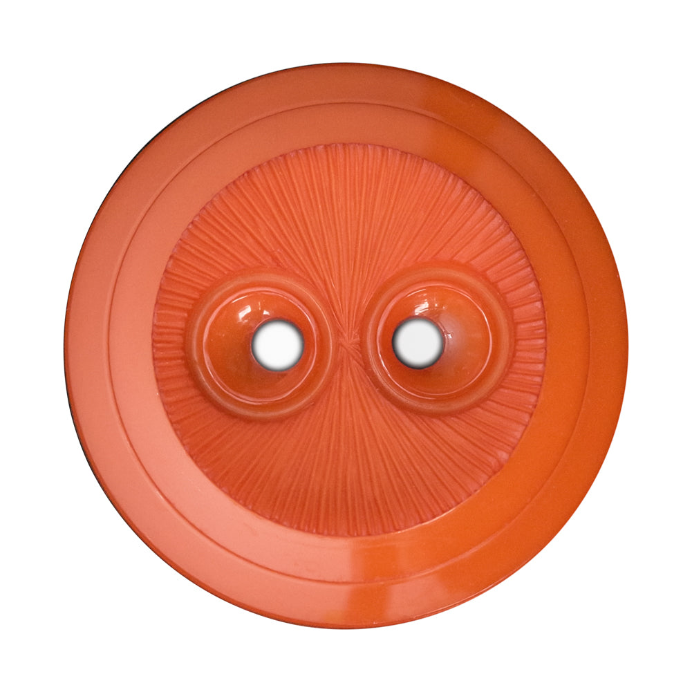 Plastic 2-Hole Button - 54L/34mm - Orange Dish Shaped with Radiating Textured Center Detail