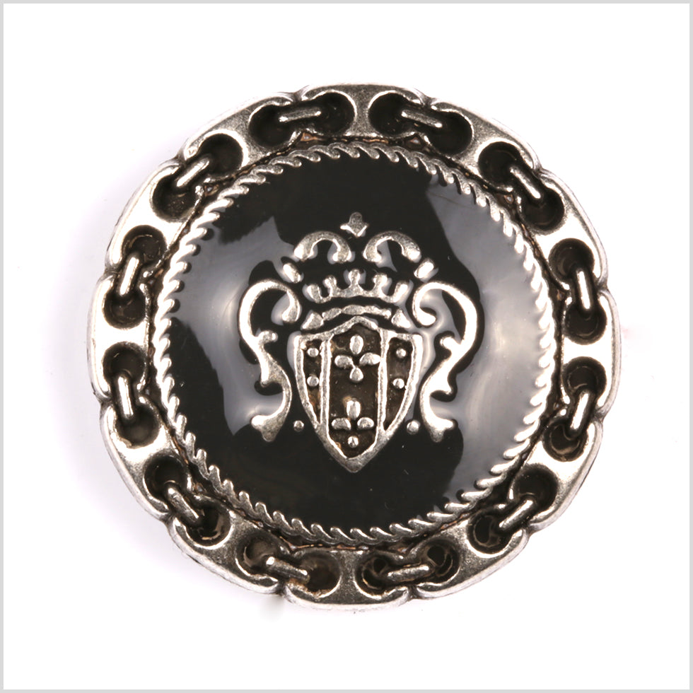 Metal Shank Back Blazer Button - 36L/23mm - Gunmetal and Black Crest and Stitched Links Border