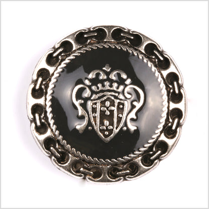 Metal Shank Back Blazer Button - 36L/23mm - Gunmetal and Black Crest and Stitched Links Border
