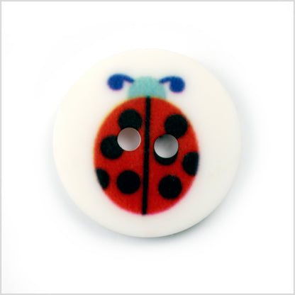 White Kids Ladybug Button - 24L/15mm