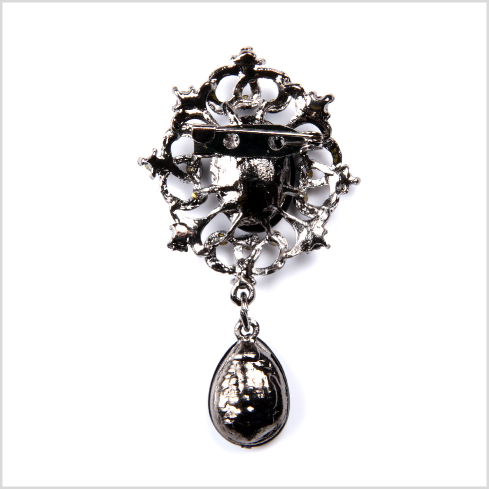 Italian Black Rhinestone Brooch - 2.25" x 1.25" Detail