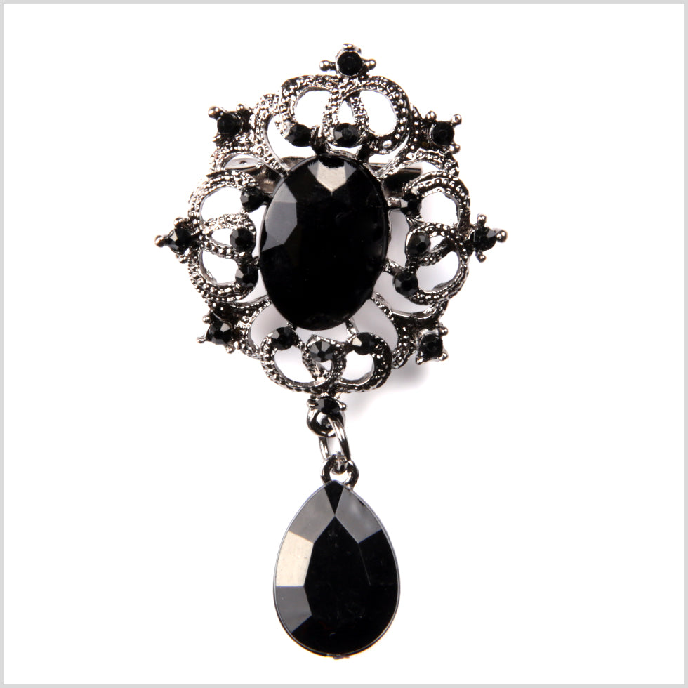 Italian Black Rhinestone Brooch - 2.25" x 1.25"