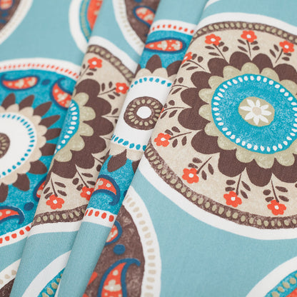 Spanish Blue Medallion Cotton-Polyester Print - Folded