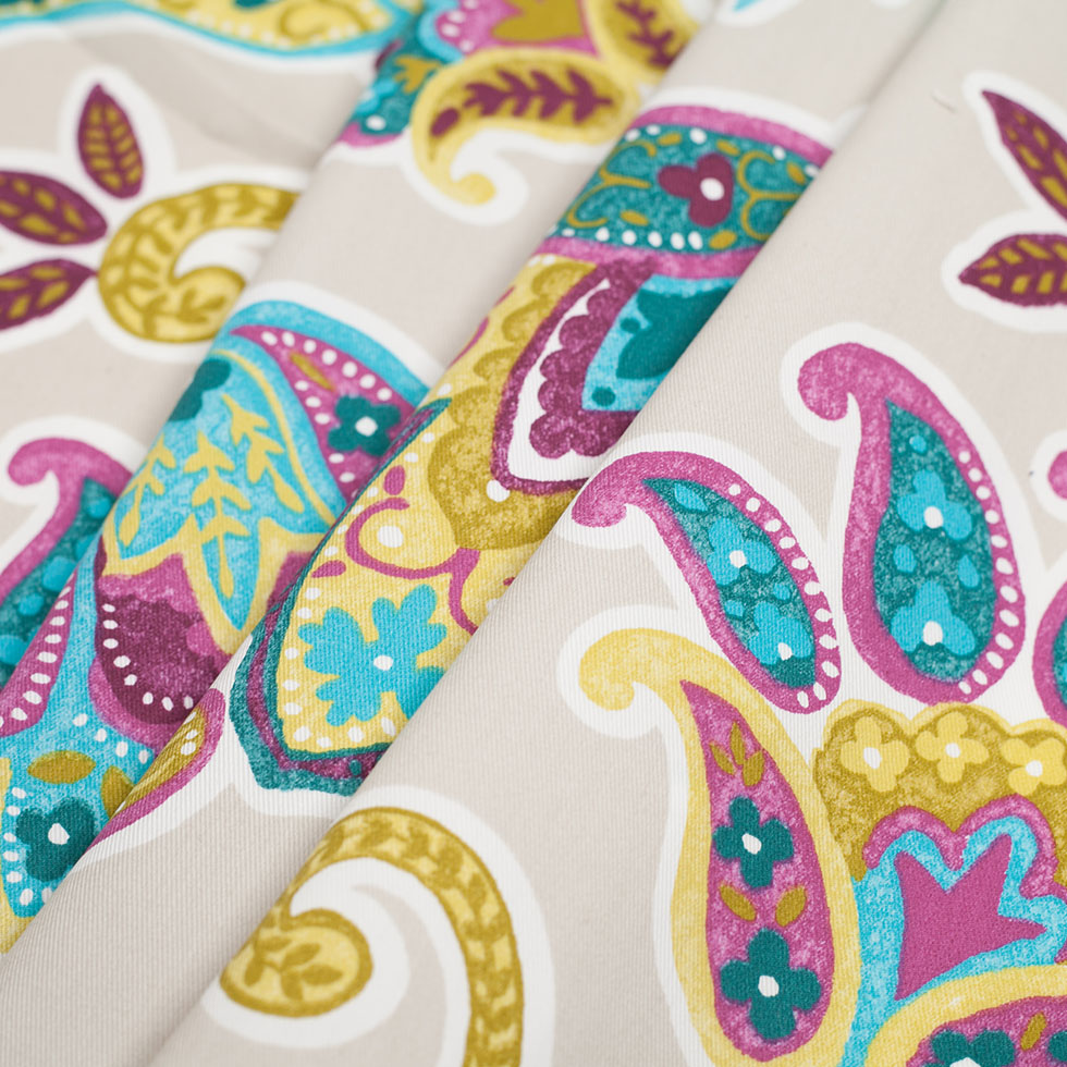 Spanish Beige Floral Cotton-Polyester Print Folded