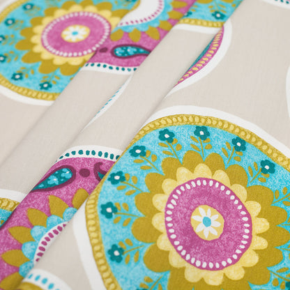 Spanish Beige Medallion Cotton-Polyester Print Folded