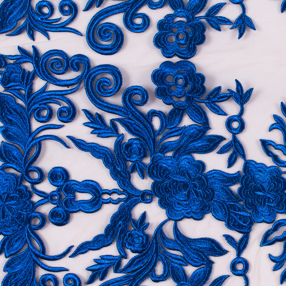 Royal Blue Floral Embroidered Mesh