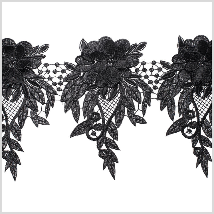 template--25130090922057__main-9" Metallic Black Floral Lace Trim