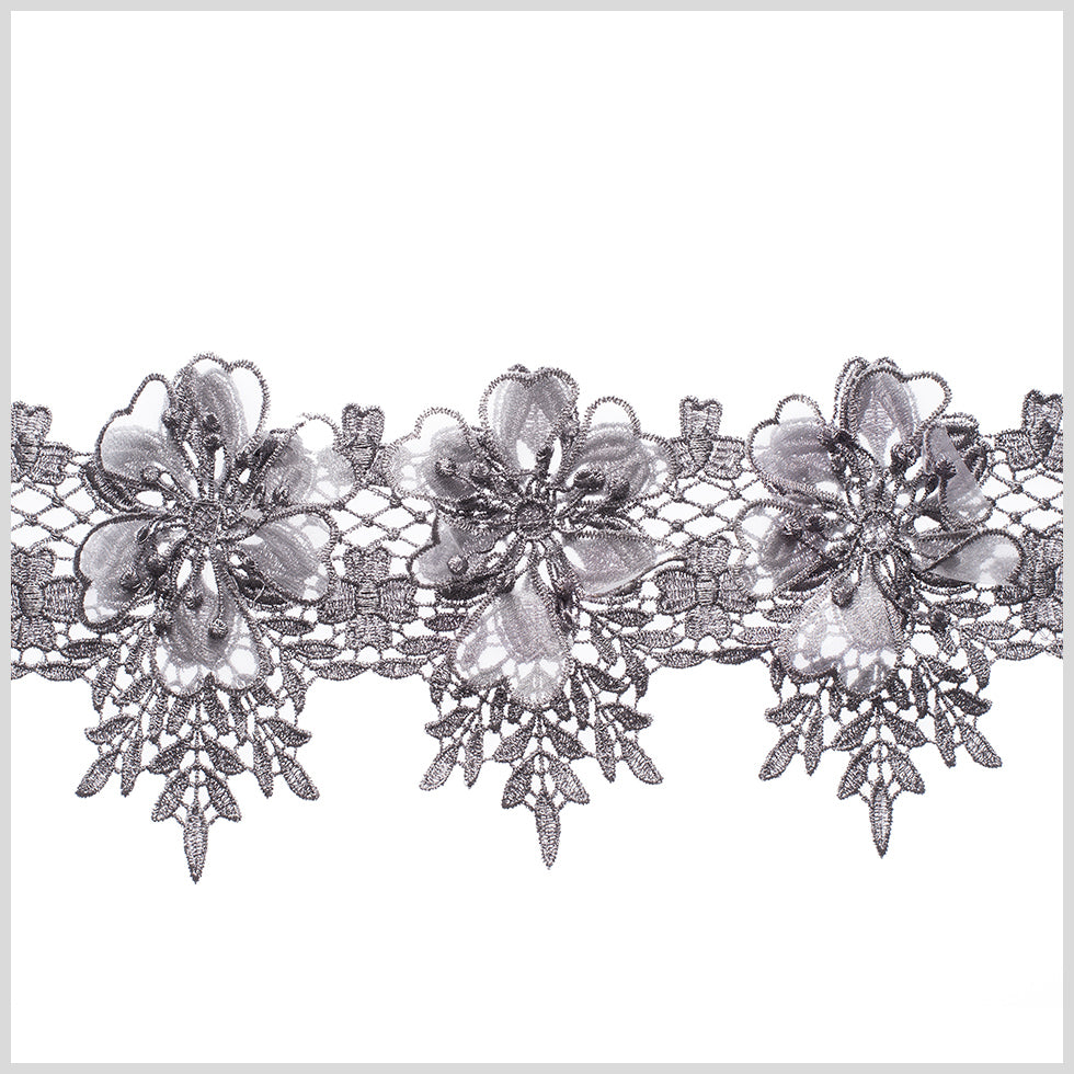 5 3D Metallic Gunmetal Floral Lace Trim