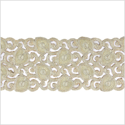 4.75 Metallic Gold Leafy Floral Embroidered Trim