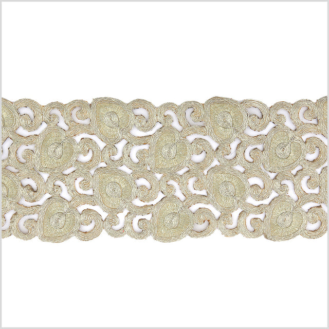 4.75 Metallic Gold Leafy Floral Embroidered Trim