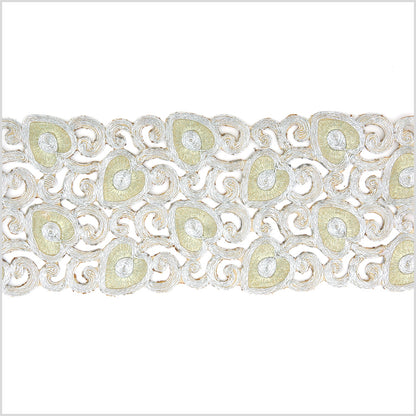 4.75" Metallic Silver/Gold Leafy Floral Embroidered Trim