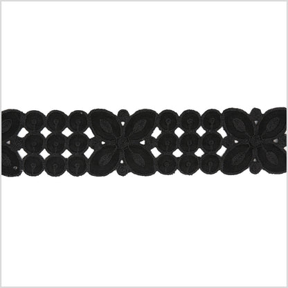 2.5" Metallic Black Floral Embroidered Trim