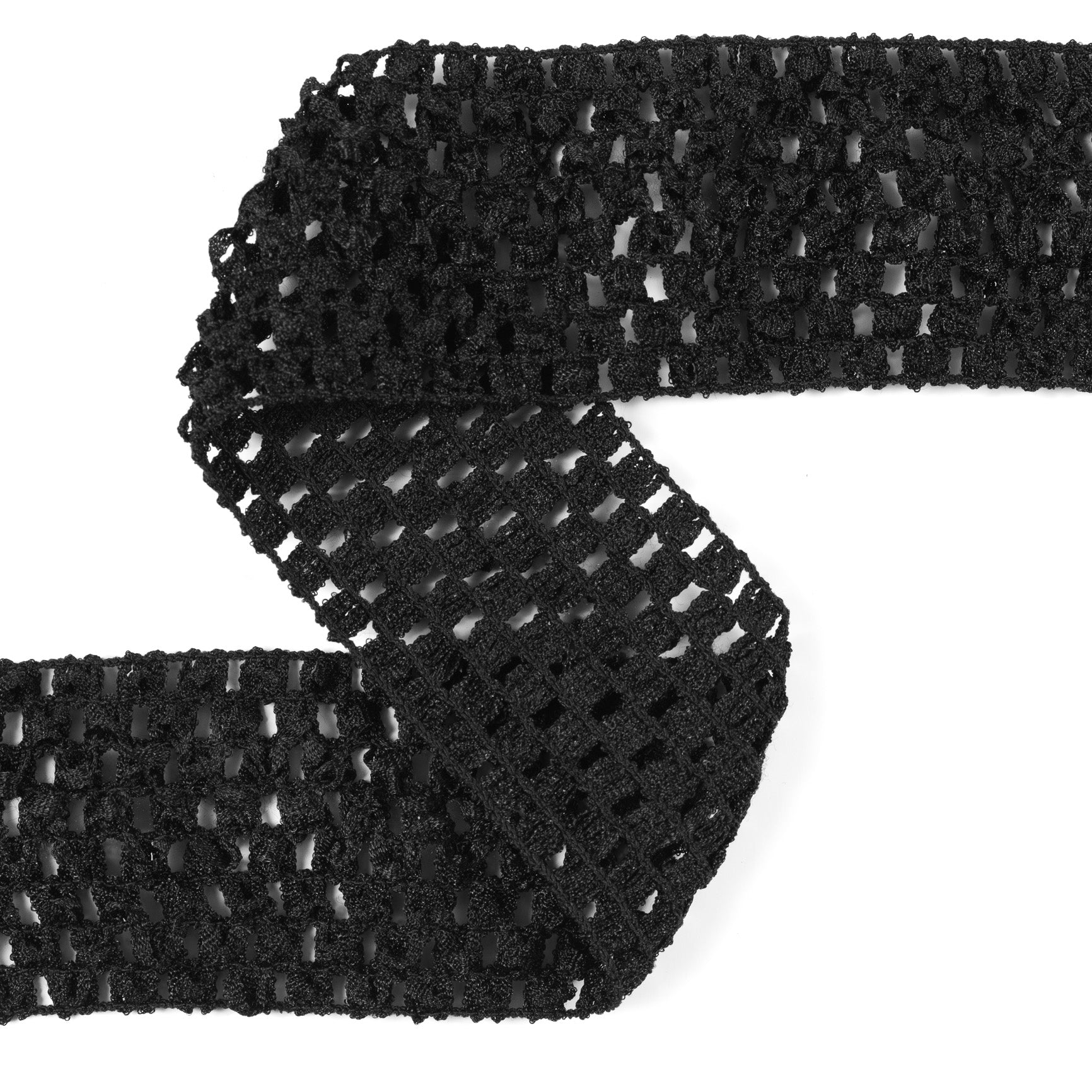 Black Stretch Puckered Crochet Trim - 2"
