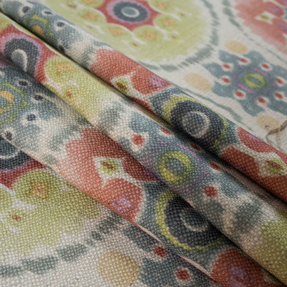 Spanish Green and Pink Medallion Floral Woven - Folded