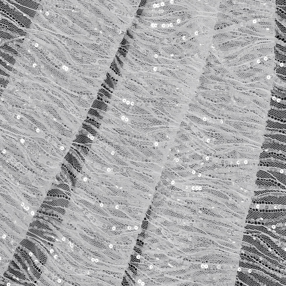 White Scallop Edge Beaded and Sequined Lace - Detail