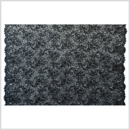 Beaded and Sequined Lace with Scallop Edge - Black Floral Folded