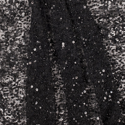 Beaded and Sequined Lace with Scallop Edge - Black Floral Detail
