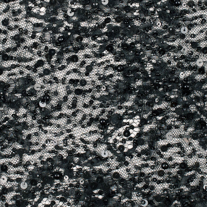 Beaded and Sequined Lace with Scallop Edge - Black Floral Full