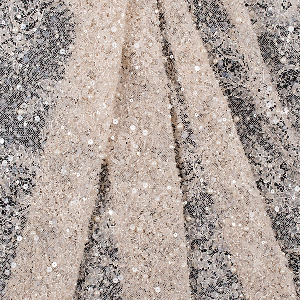 Skin Scallop Edge Beaded and Sequined Floral Lace - Detail